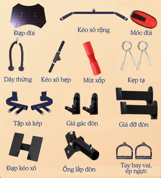 Các phụ kiện đi kèm với khung gánh tạ đa năng JL-K8